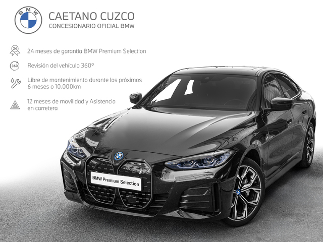 BMW i4 eDrive40 color Negro. Año 2022. 250KW(340CV). Eléctrico. En concesionario Caetano Cuzco, Alcalá de Madrid