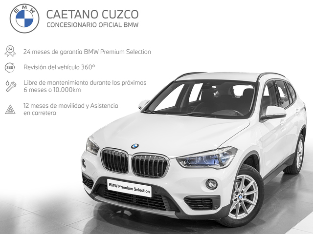 BMW X1 sDrive18d color Blanco. Año 2019. 110KW(150CV). Diésel. En concesionario Caetano Cuzco, Alcalá de Madrid