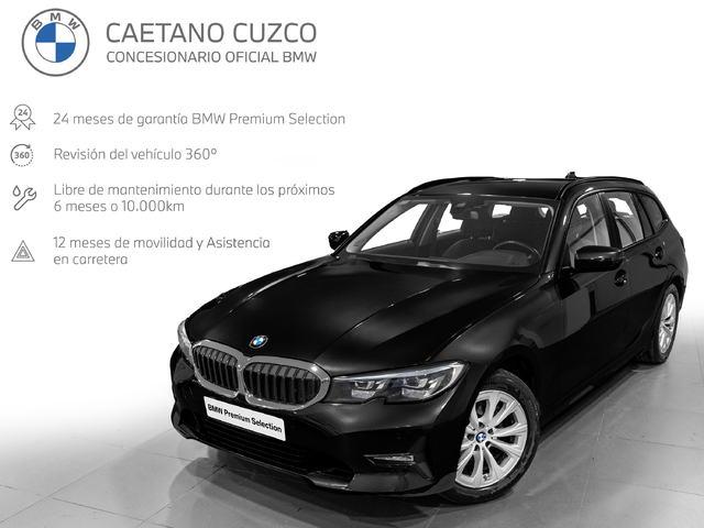 BMW Serie 3 318d Touring color Negro. Año 2020. 110KW(150CV). Diésel. En concesionario Caetano Cuzco, Alcalá de Madrid