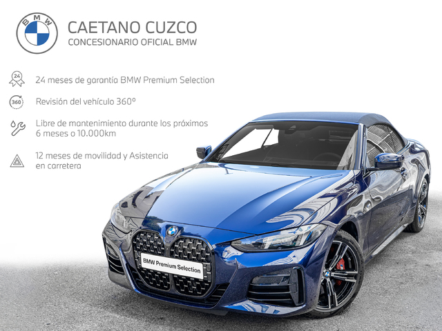 BMW Serie 4 420i Cabrio color Azul. Año 2025. 135KW(184CV). Gasolina. En concesionario Caetano Cuzco Raimundo Fernandez Villaverde, 45 de Madrid